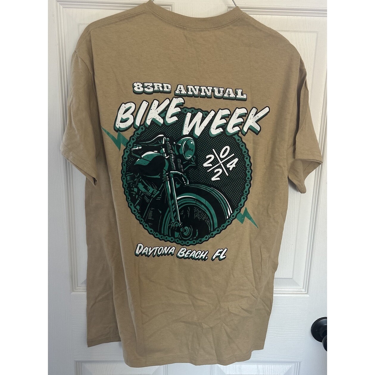 2024 Daytona Beach Fl Bike Week 83rd Annual Tan Tee Short Sleeves New Medium